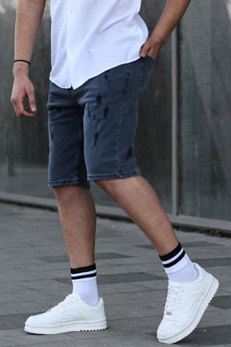 Füme Yırtık Detaylı Jean Kapri Şort 6345