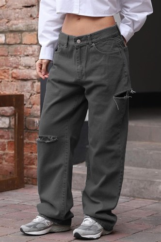 Smoke Gray Ripped Palazzo Jeans MG1560