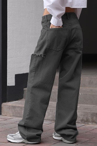 Smoke Gray Ripped Palazzo Jeans MG1560