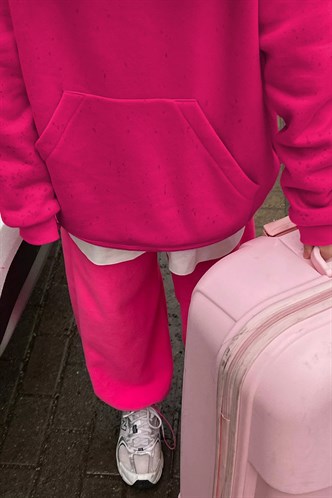 Fuşya Kapüşonlu Şardonlu Oversize Sweatshirt MG1566