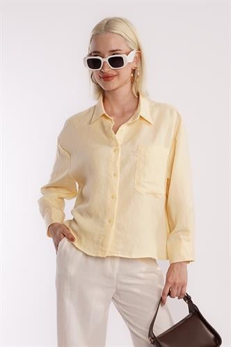 Sarı Çizgili Oversize Kadın Gömlek MG2093