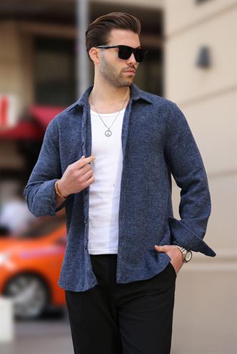 Lacivert Desenli Erkek Ceket Gömlek E6755