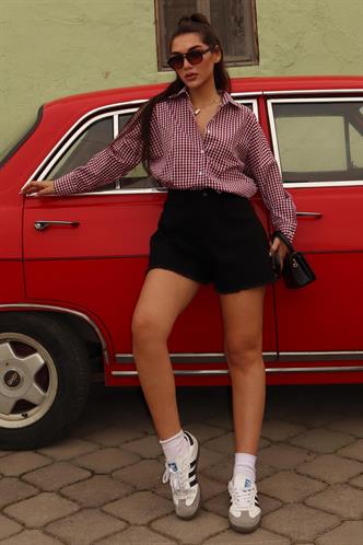 Bordo Pötikareli Uzun Kollu Kadın Gömlek Mg2386