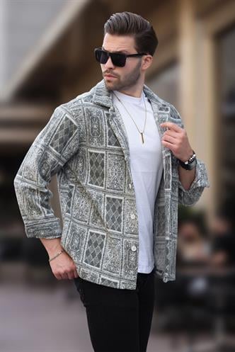 Haki Desenli Tek Cepli Erkek Polar Gömlek 6751