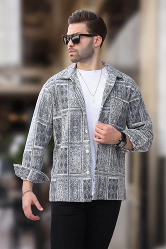 Gri Desenli Tek Cepli Erkek Polar Gömlek 6751