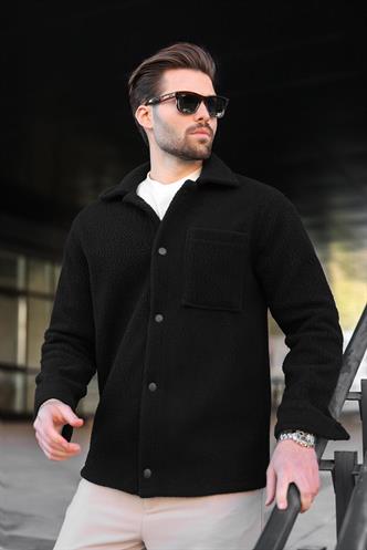 Siyah Çıt Kapamalı Yandan Cepli Erkek Gömlek Ceket E6769