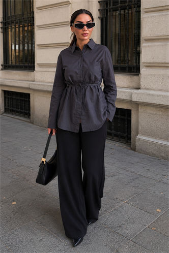 Füme Belden Bağlamalı Oversize Cepli Gömlek MG2798