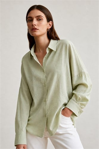 Mint Yeşili Uzun Kollu Oversize Gömlek MG2003