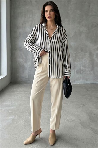 Mad Girls Striped White Shirt MG1383