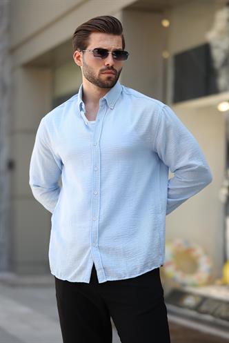Bebe Mavisi Uzun Kollu Oversize Erkek Gömlek 6735