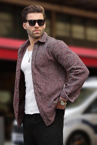 Kırmızı Desenli Erkek Ceket Gömlek E6755