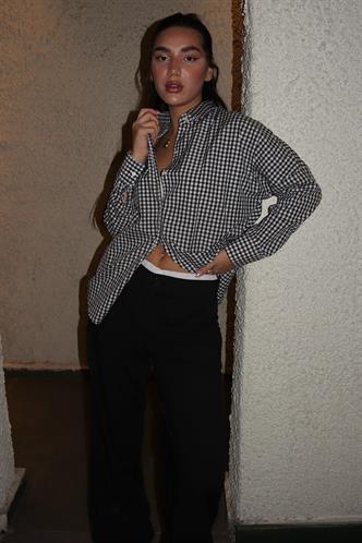 Siyah Pötikareli Uzun Kollu Kadın Gömlek Mg2386