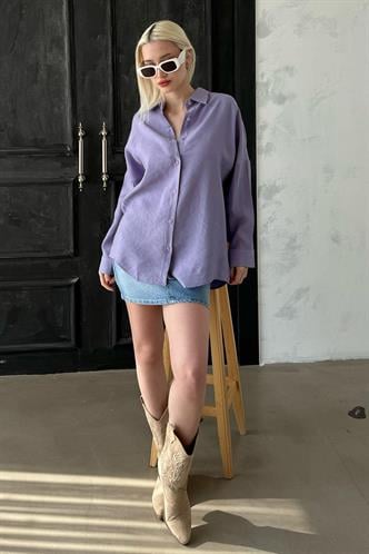Lila Uzun Kollu Oversize Gömlek MG2003