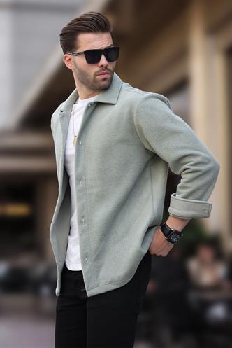 Mint Yeşili Düğmeli Erkek Polar Gömlek 6753