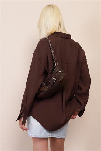 Kahverengi Uzun Kollu Oversize Gömlek MG2003