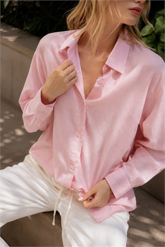 Pembe Uzun Kollu Oversize Gömlek MG2003