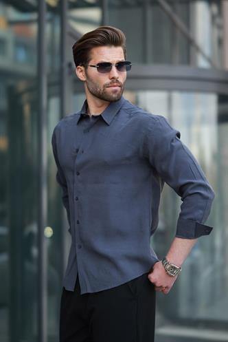Füme  Basic Uzun Kollu Erkek Gömlek E6762