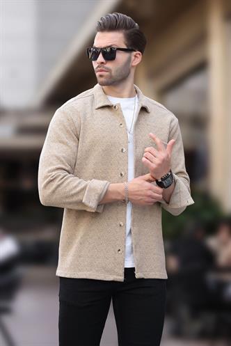 Camel Desenli Tek Cep Erkek Polar Gömlek 6752