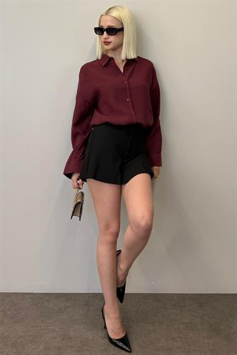 Bordo Uzun Kollu Oversize Gömlek MG2003