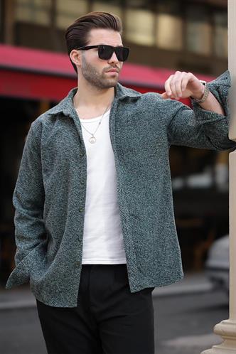 Yeşil Desenli Erkek Ceket Gömlek E6755