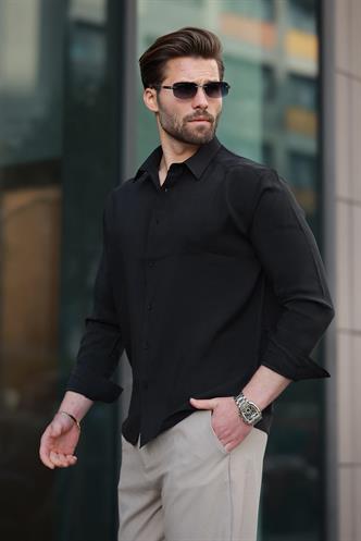 Siyah Basic Uzun Kollu Erkek Gömlek E6762