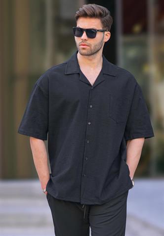 Siyah Kısa Kollu Oversize Erkek Gömlek 6737