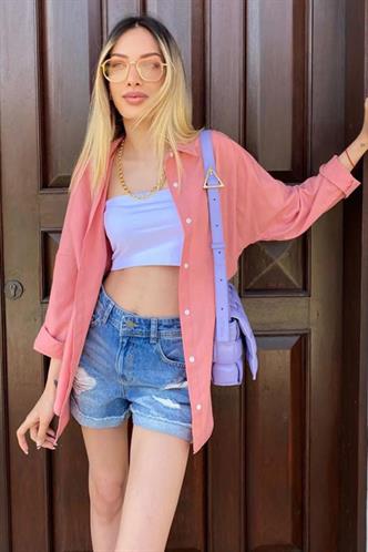 Mad Girls Oversize Soft Pink Shirt MG1369