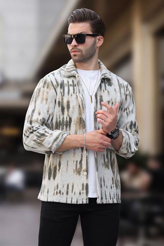 Haki Desenli Tek Cepli Erkek Polar Gömlek 6750