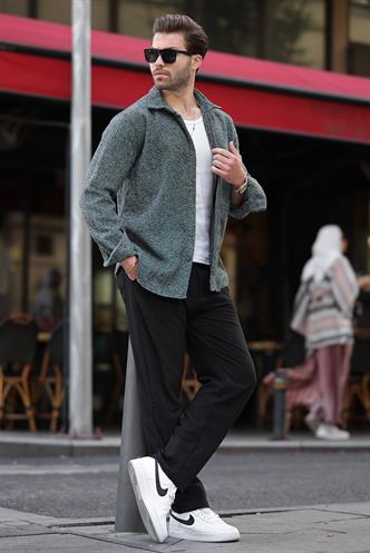 Yeşil Desenli Erkek Ceket Gömlek E6755