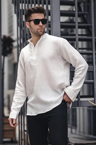 Ekru Müslin Uzun Kollu Erkek Gömlek 6742