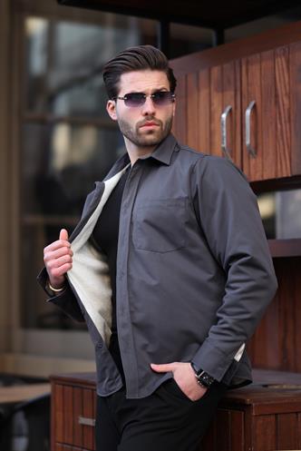 Antrasit İçi Polarlı Erkek Gömlek E6759