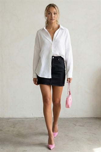 Beyaz Muslin Kumaş Basic Kadın Gömlek MG1660