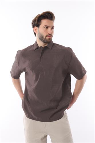 Füme Oversize Rahat Kesim Kısa Kollu Gömlek 6744