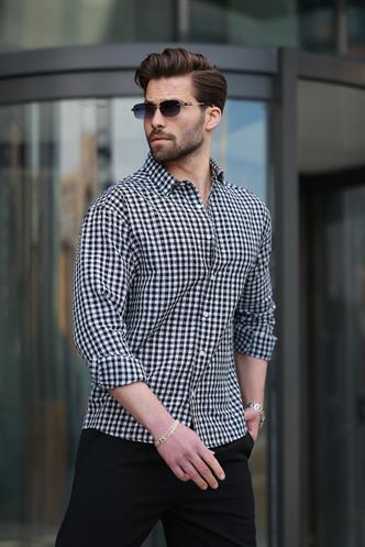 Siyah Pötikareli Uzun Kollu Erkek Gömlek E6763