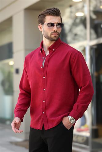 Bordo Mavisi Uzun Kollu Oversize Erkek Gömlek 6735