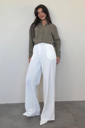 Haki Uzun Kollu Çizgili Oversize Gömlek MG2080