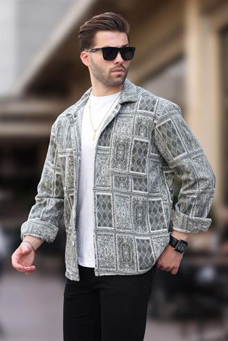 Haki Desenli Tek Cepli Erkek Polar Gömlek 6751