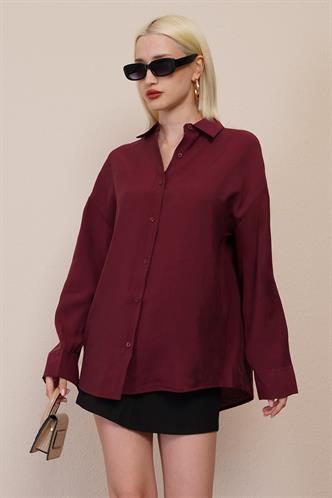 Bordo Uzun Kollu Oversize Gömlek MG2003