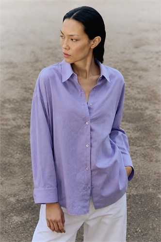 Lila Uzun Kollu Oversize Gömlek MG2003