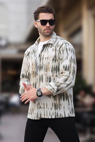 Haki Desenli Tek Cepli Erkek Polar Gömlek 6750