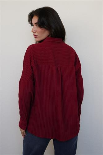 Bordo Uzun Kollu Çizgili Oversize Gömlek MG2080