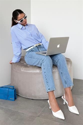 Mavi Çizgili Kadın Gömlek Mg2410