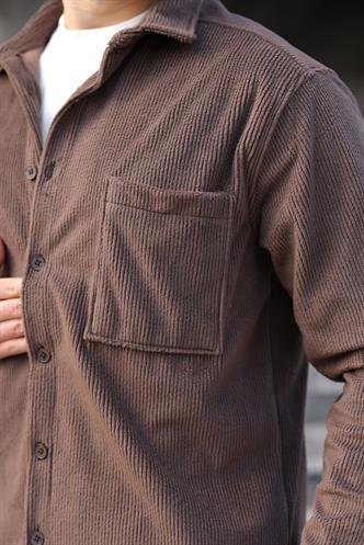 Kahverengi Düğmeli Kadife Erkek Gömlek E6766