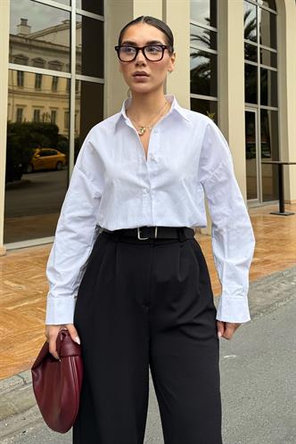 Beyaz Basic Kadın Gömlek Mg2355