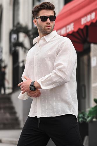 Ekru Desenli Uzun Kollu Erkek Gömlek 6734