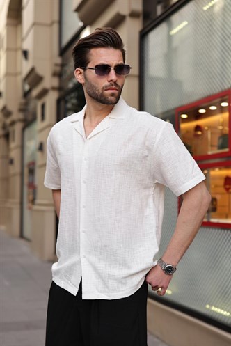 Beyaz %100 Pamuklu Rahat Kesim Erkek Gömlek E6773