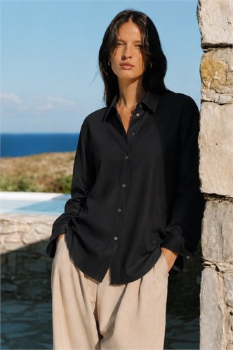 Siyah Uzun Kollu Oversize Gömlek MG2003