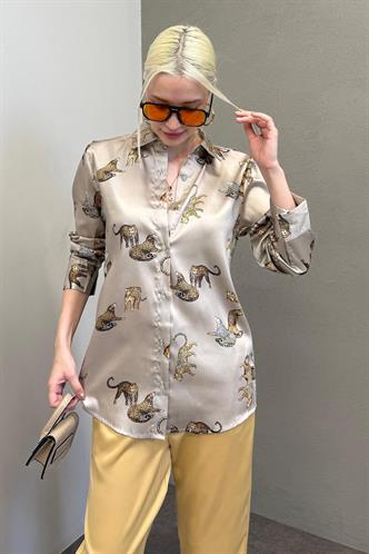 Mad Girls Ecru Designed Satin Shirt MG187