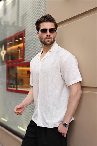 Beyaz %100 Pamuklu Rahat Kesim Erkek Gömlek E6773