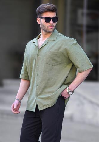 Haki Kısa Kollu Oversize Erkek Gömlek 6737